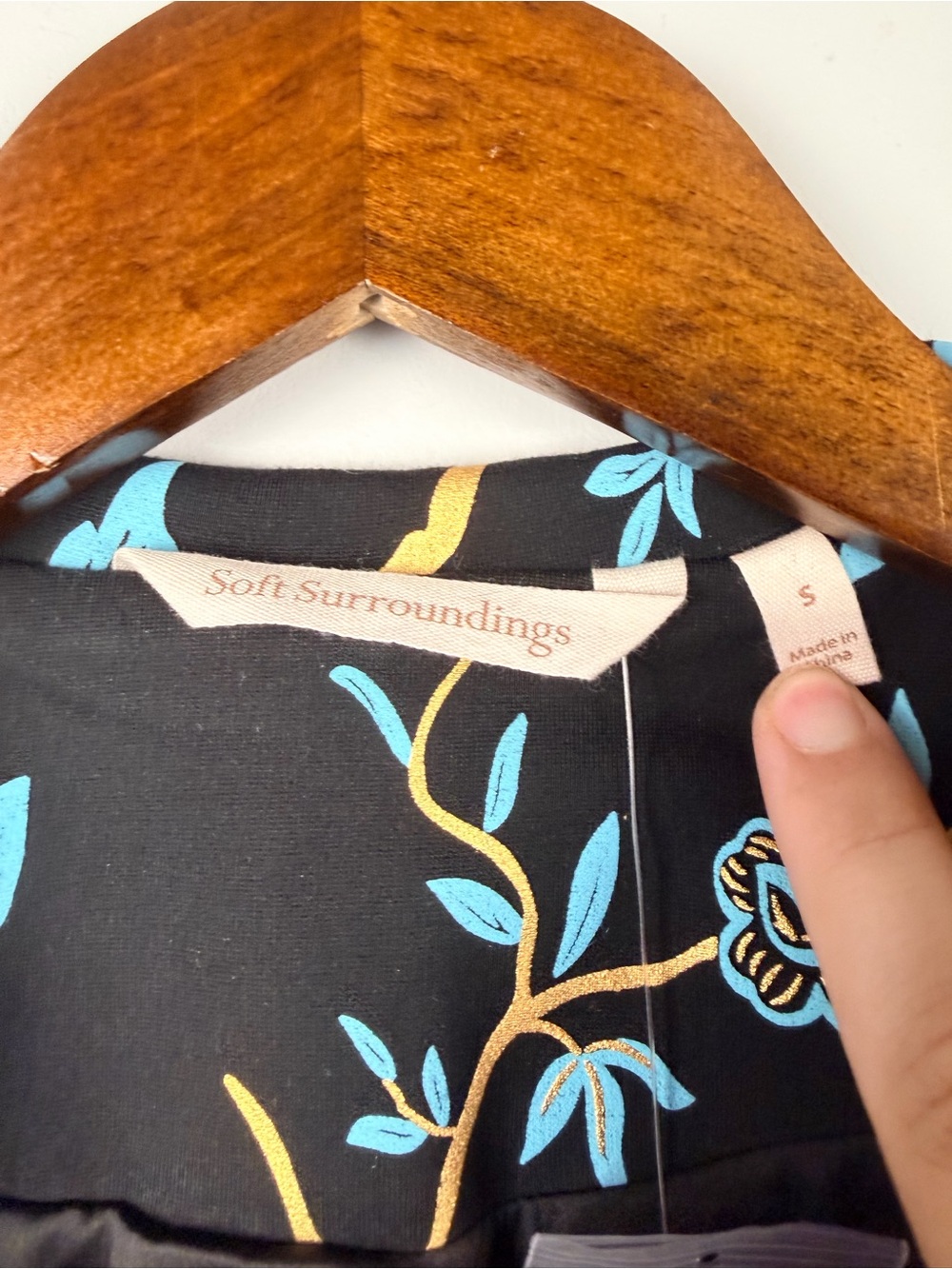 Soft Surroundings Chinoiserie Black Blue Floral Bird Blazer Jacket SZ S new - Picture 2 of 6
